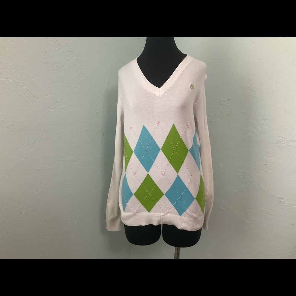 Lilly Pulitzer Argyle Vneck Sweater, Size L